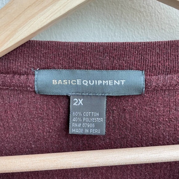 y2k Basic Equipment Brown Ribbed Knit Henley Short-Sleeve | 2X - Picture 4 of 8